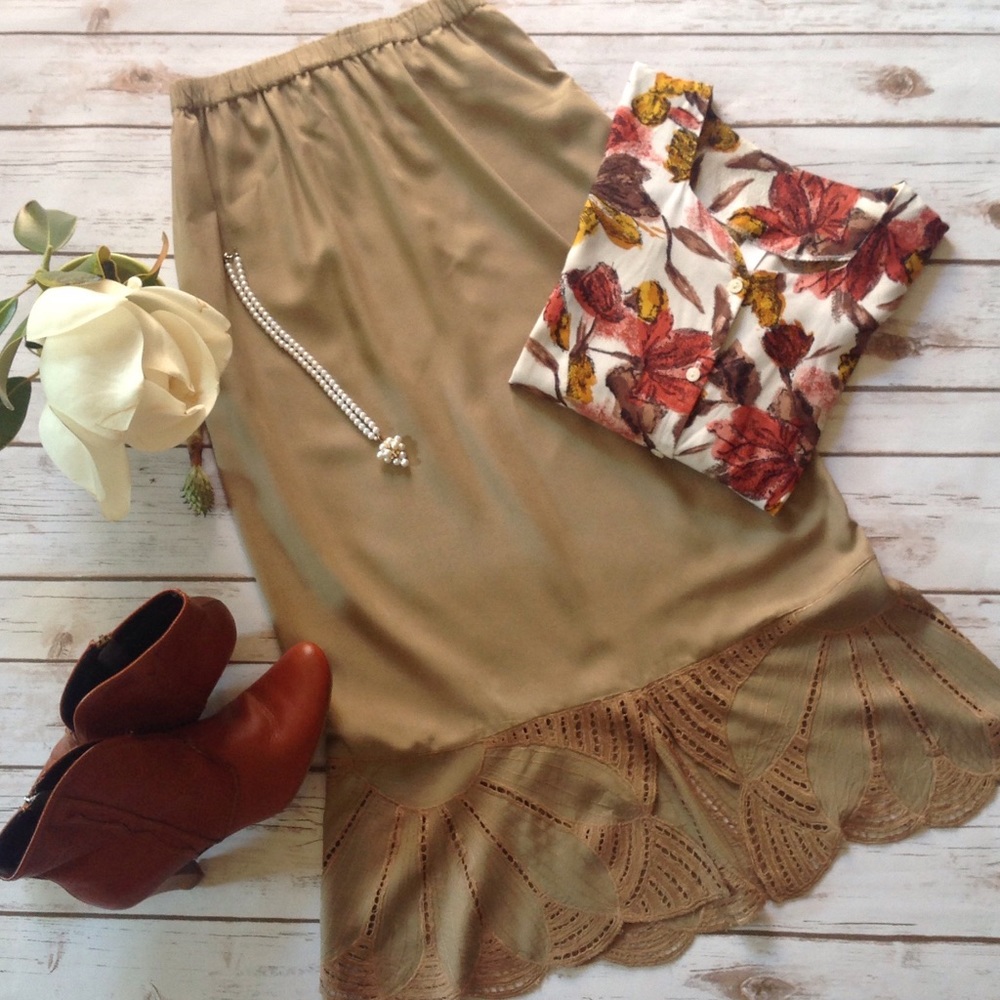 Boho Chic Festival Skirt w/ Crochet Scalloped Hem